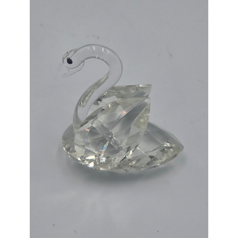 Vintage Faceted Clear Crystal Swan Figurine Collectible Glass Bird Decor